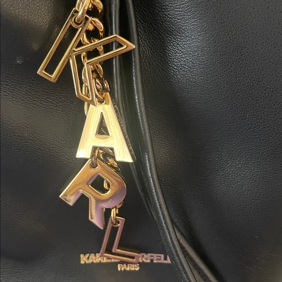 Karl Lagerfeld Black Leather Drawstring Bucket Bag - Picture 5 of 16